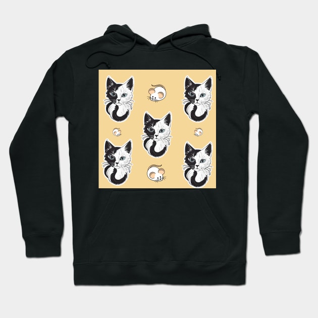 Black And White Cat And Mouse Pattern Hoodie by vanityvibes